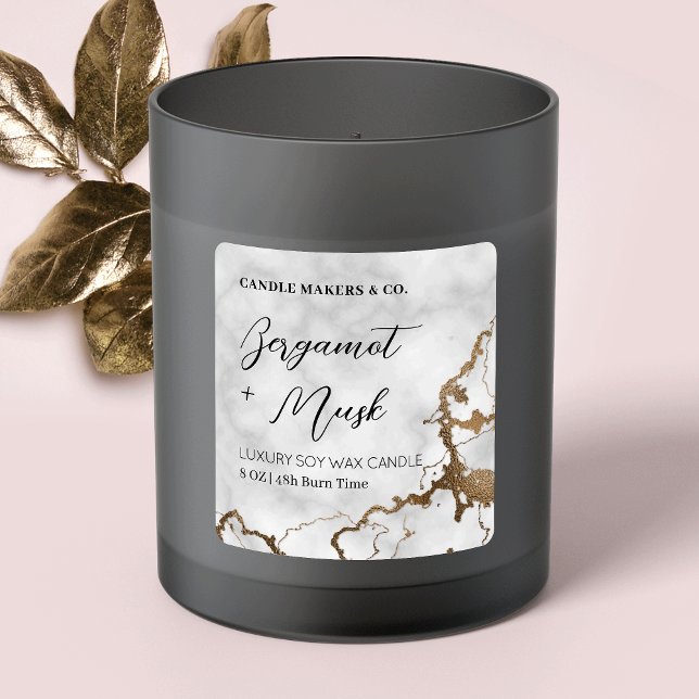Marble & Gold Elegant Candles Packaging  Square Sticker (Creator Uploaded)