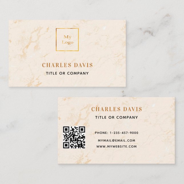 Marble gold elegant minimalist Qr code logo Business Card (Front/Back)