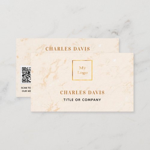 Marble gold elegant minimalist Qr code logo Business Card