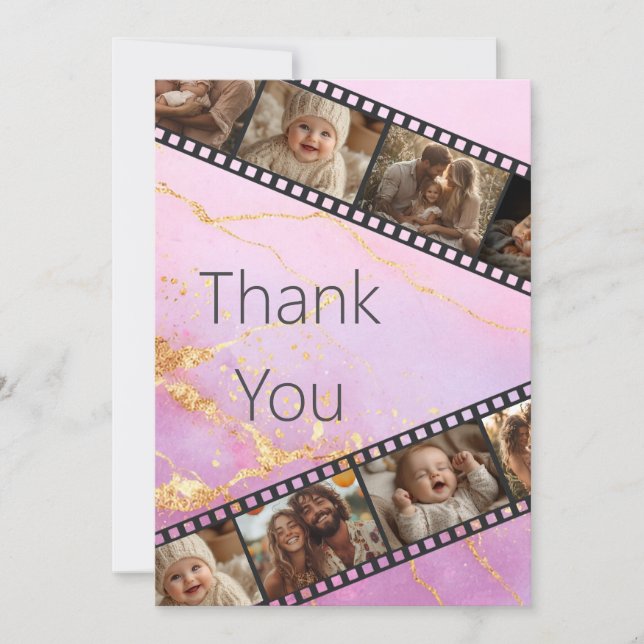 Marble & Gold Film Strip Photo Thank You Card (Front)