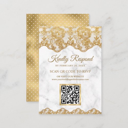 Marble Gold Foil Lace QR Code RSVP Wedding Website Enclosure Card