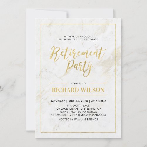 Marble  Gold Frame  Modern Retirement Party Invitation