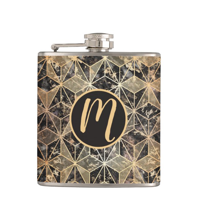 Marble & Gold Geometric Pattern Flask (Front)