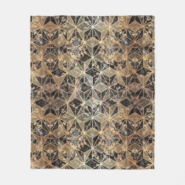 Marble & Gold Geometric Pattern Fleece Blanket (Front)