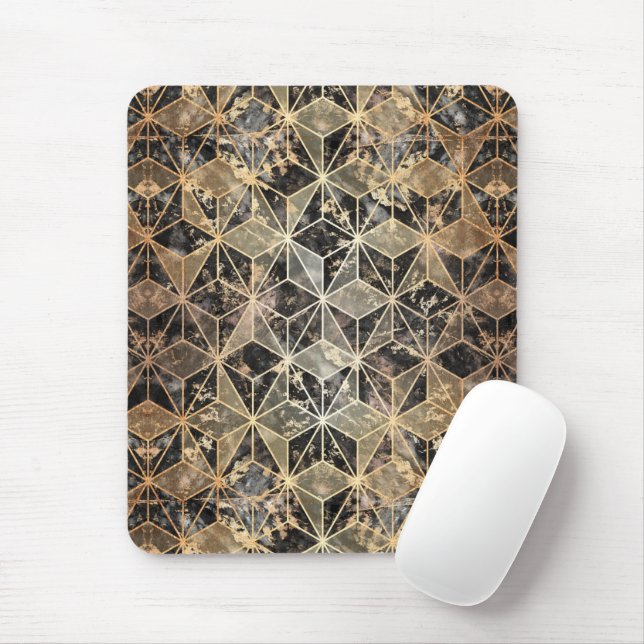 Marble & Gold Geometric Pattern Mouse Pad (With Mouse)