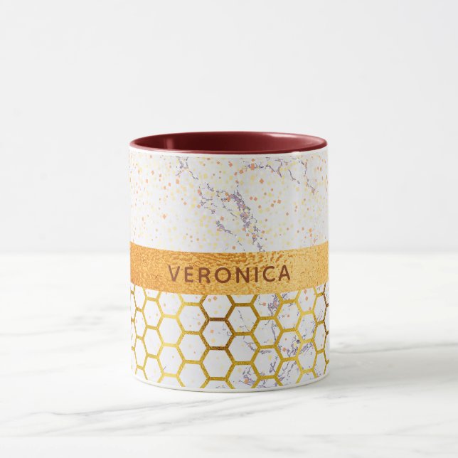 Marble gold geometrical pattern name mug (Center)