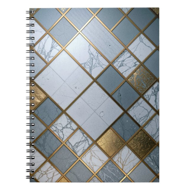 Marble Gold Grid Luxury Geometry Notebook (Front)