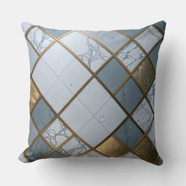 Marble Gold Grid Luxury Geometry Throw Pillow (Front)