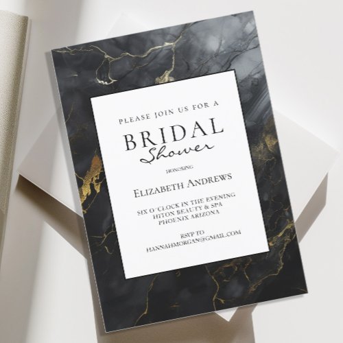 Marble Gold Imitation Black Trendy Bridal Shower Invitation