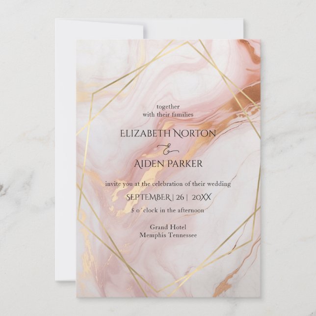 Marble Gold (Imitation) Blush Wedding Invitation (Front)