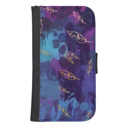 marble, gold leafs, indigo,violet,purple,blue,pink wallet phone case for samsung galaxy s4