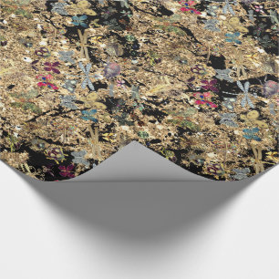 Marble Gold Meadow Butterfly Insects Gems Diamond Wrapping Paper