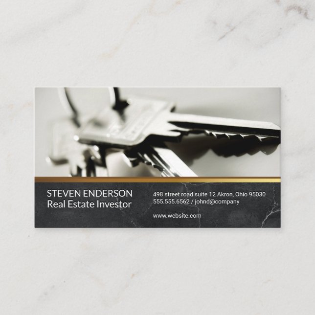 Marble | Gold Metallic Trim | Keys Business Card (Front)