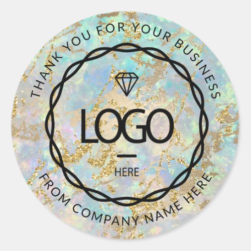 Marble Gold Mint  Logo Name Web Thank You  Classic Round Sticker