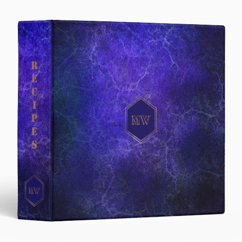 Marble Gold Monogram Purple Blue Recipe 3 Ring Binder