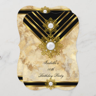 Marble Gold Pearl Beige Black Birthday Party Invitation