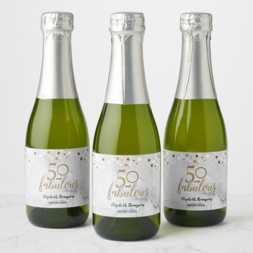 Marble Gold Personalized 50 and Fabulous Sparkling Wine Label