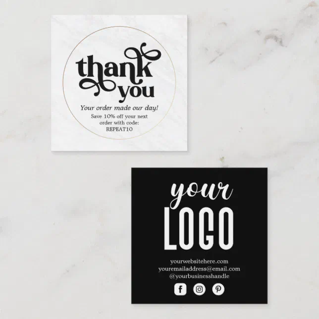 Marble Gold Personalized Order Thank You Square Business Card | Zazzle
