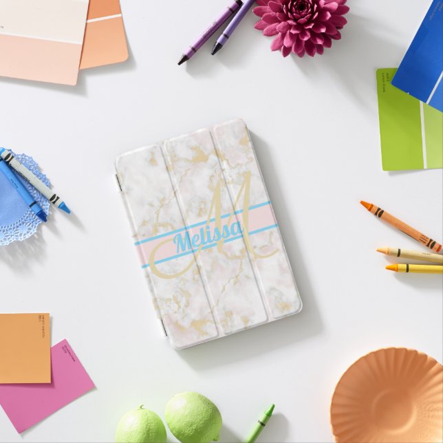 Marble Gold Pink Personalized iPad Case (In Situ)