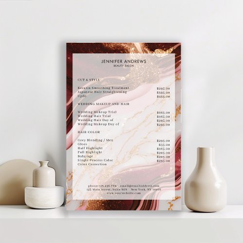 Marble Gold Red Salon Price List Poster