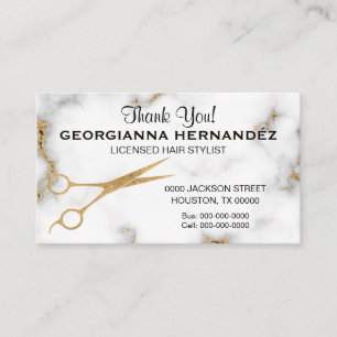 Marble Gold Scissor Hair Stylist Business Enclosure Card