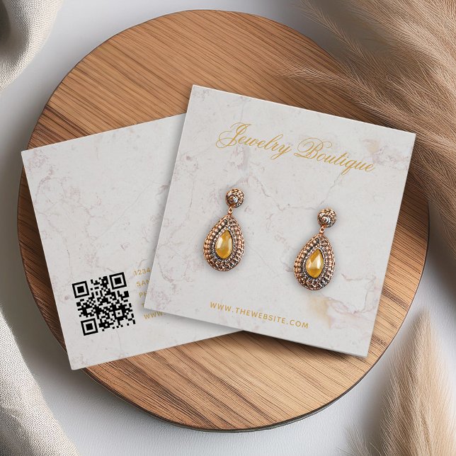 Marble Gold Script QR Code Earring Display Card (Creator Uploaded)