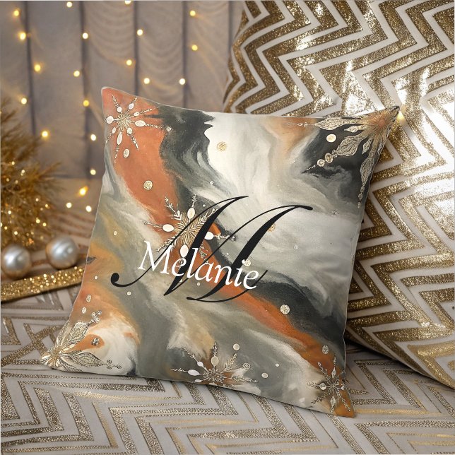 Marble Gold Snowflakes  Throw Pillow (Creator Uploaded)