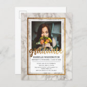 Marble & Gold Typography Photo Graduation Party Invitation Postcard (Front/Back)