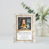 Marble & Gold Typography Photo Graduation Party Invitation Postcard (Standing Front)