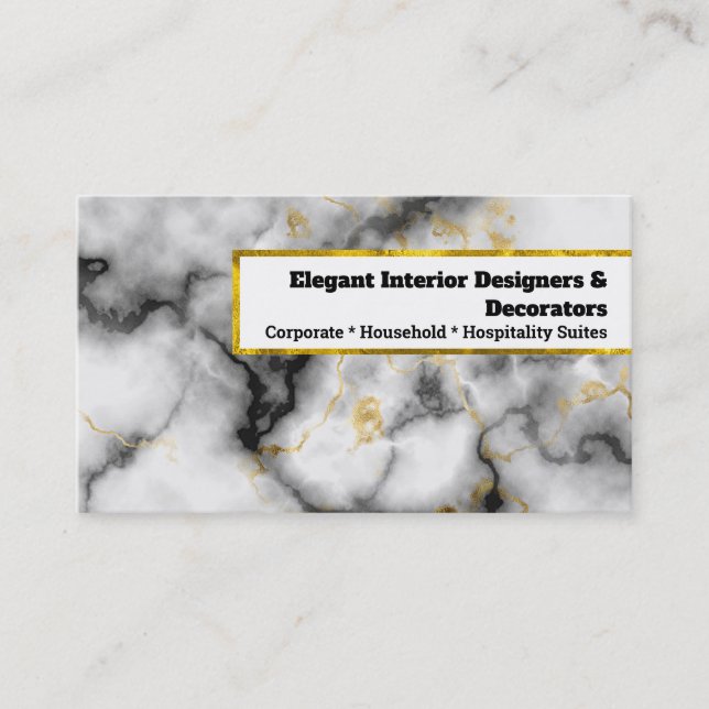 Marble gold white natural stone decorators chic business card (Front)
