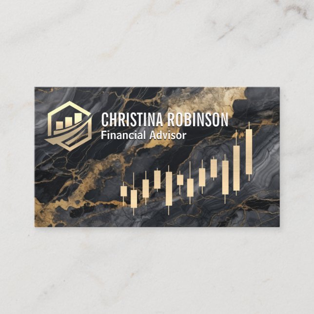 Marble | Golden Candlestick Graph  Business Card (Front)