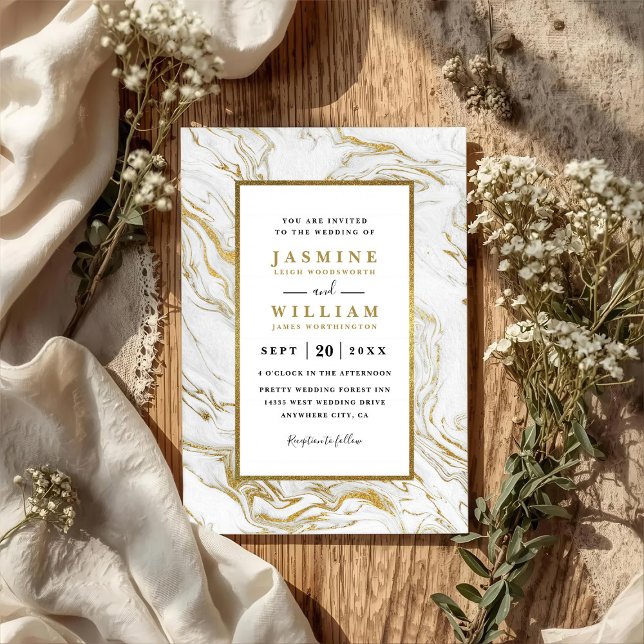 Marble Golden Elegant Modern QR Code Wedding Invitation (Creator Uploaded)