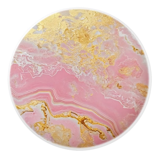 Marble Golden Pink Pattern Ceramic Knob (Front)