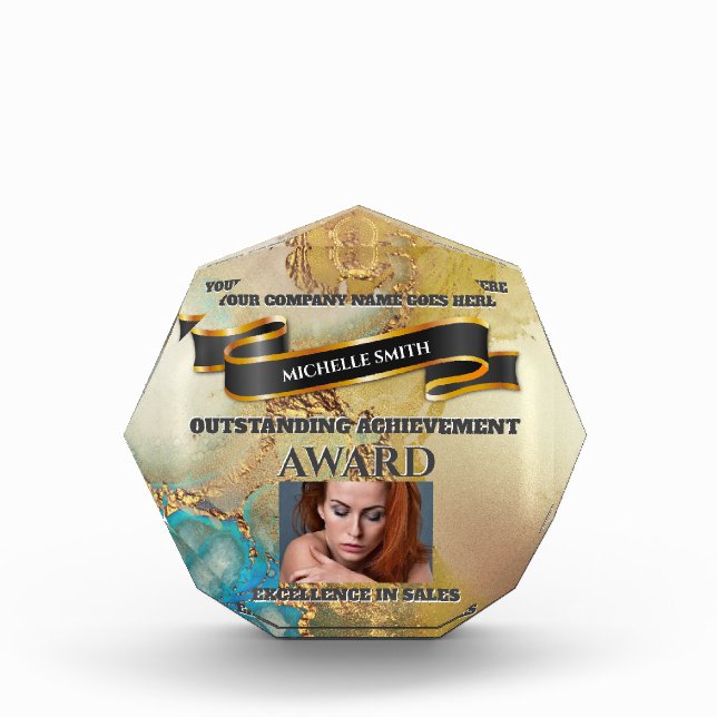 Marble granite annual business employee DIY gold Acrylic Award (Front)