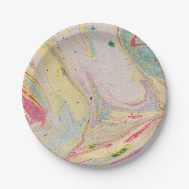 Marble Granite Texture Colorful      Paper Plates (Front)