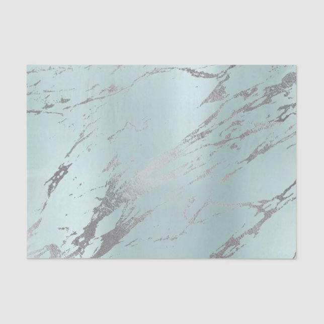 Marble Gray Aqua Blue Metallic Silver Tissue Paper (Front)