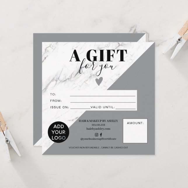 Marble gray block square gift certificate logo (Front/Back In Situ)
