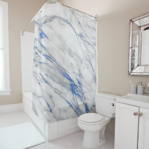 Marble Gray Carrara White Blue Marine Abstract Shower Curtain