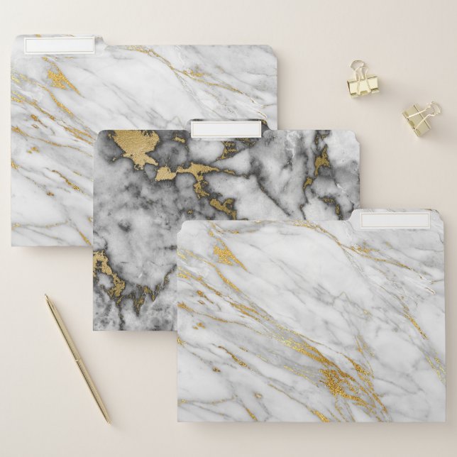 Marble Gray Gold Stone Minimal Strokes Abstract File Folder (Set)