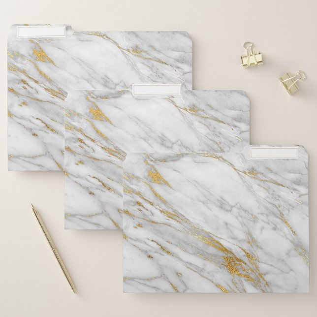 Marble Gray Gold Stone Minimal Strokes Lux Carrara File Folder (Set)