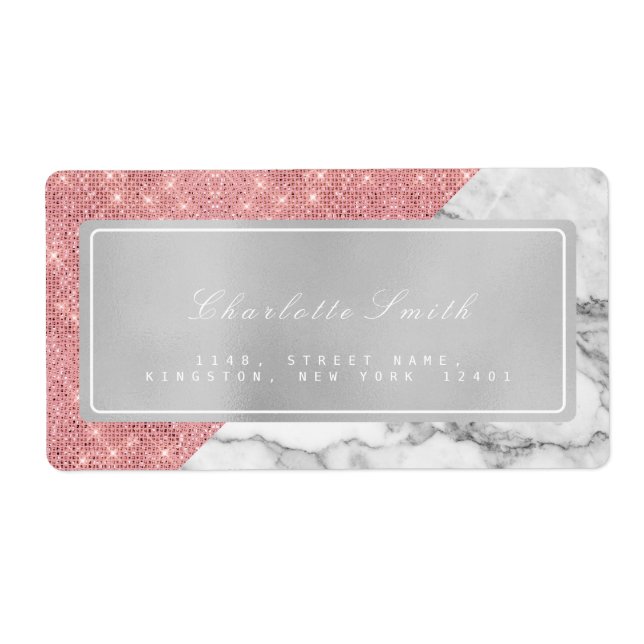 Marble Gray Pink Rose Gold Return Address Labels (Front)