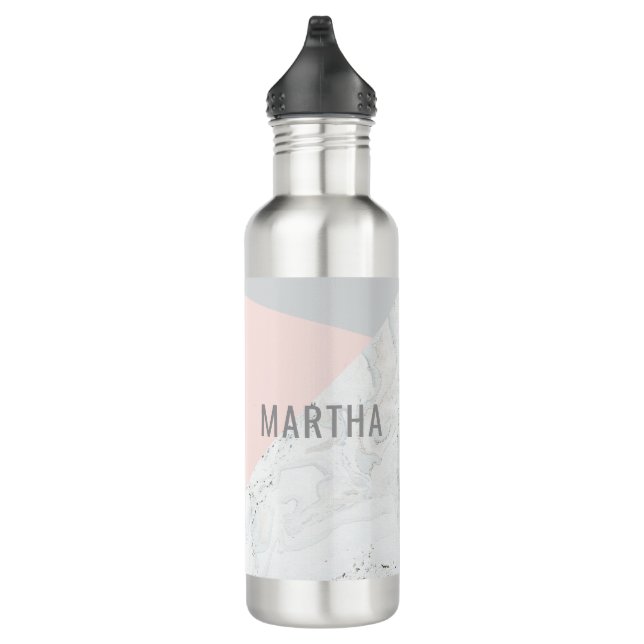 Marble, gray, rose gold pink modern stainless steel water bottle (Right)