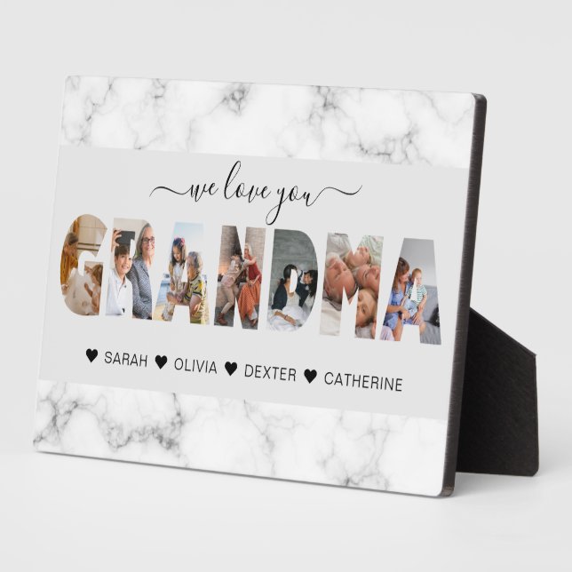 Marble Gray We Love You Grandma Photo Collage Plaque (Side)