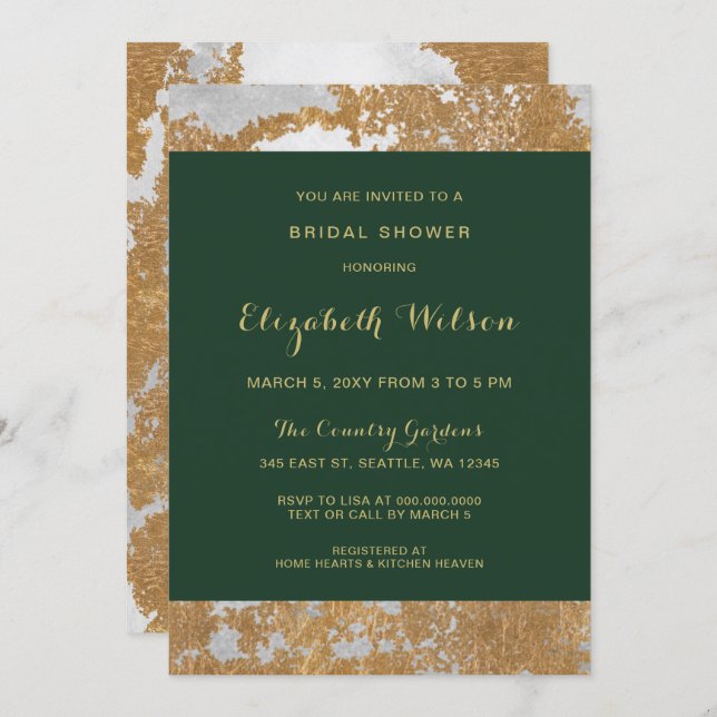 Marble Green and Gold Bridal Shower Invitation (Front/Back)