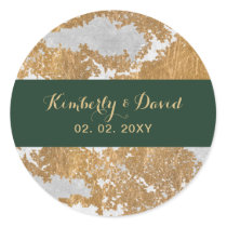 Marble Green and Gold Wedding Classic Round Sticker