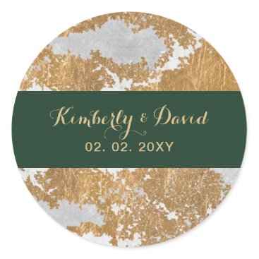 Marble Green and Gold Wedding Classic Round Sticker
