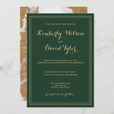 Marble Green and Gold Wedding Invitation