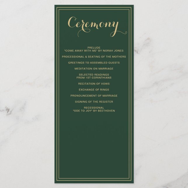 Marble Green and Gold Wedding programs (Front)