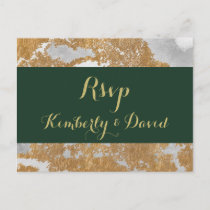Marble Green and Gold  Wedding rsvp Postcard