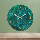 Marble green gold elegant classic large clock<br><div class="desc">Trendy dark green colored faux marble stone print. (not real stone) With faux gold/copper colored numbers.</div>